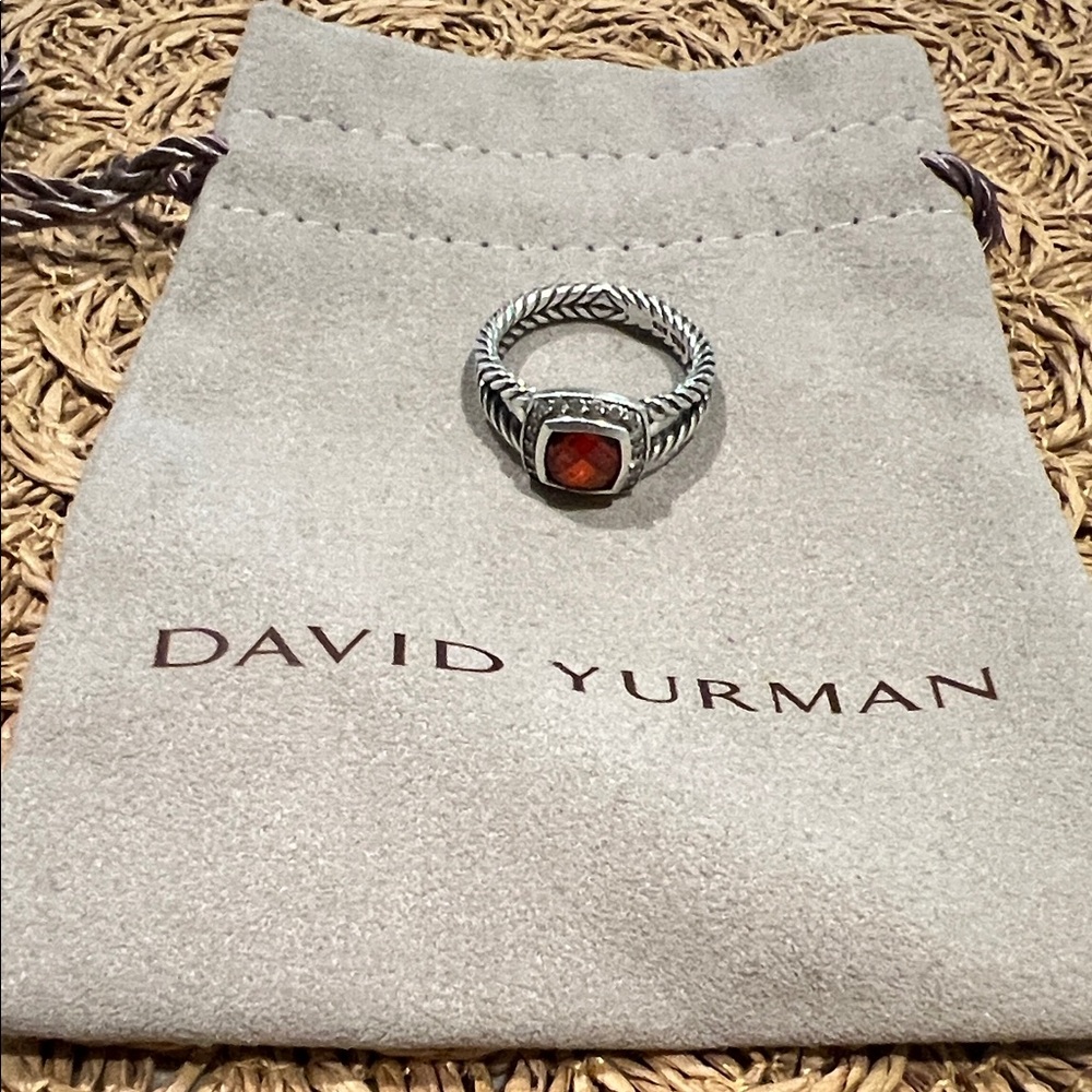 David Yurman Silver Albion ring with garnet and diamonds size 8